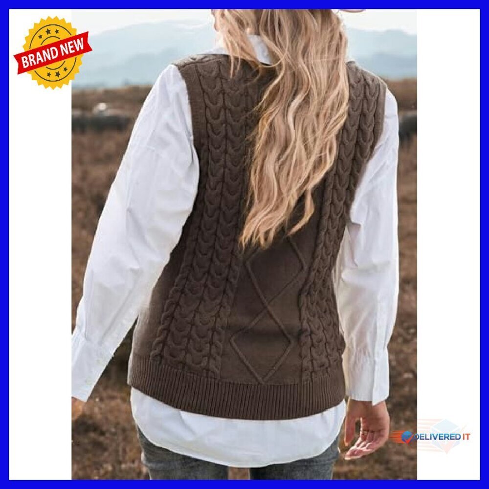 Oversized V-Neck Sweater Vest Sleeveless Pullover Loose Fit Knit Top - Picture 7 of 8